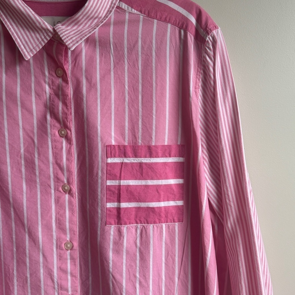 LOFT Pink Striped Poplin Oversized Button Down Shirt Women’s Size Large - Picture 5 of 8